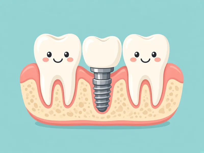 Cartoon diagram of an implant post and crown in the jaw
